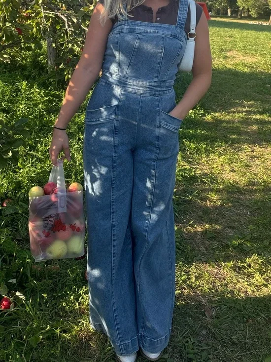 Forever 21 Light Blue Denim Wide-Leg Overalls - Picture 2 of 5